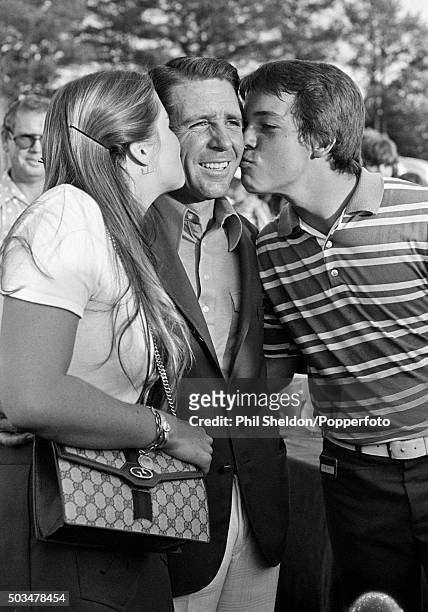 Gary Player of the South Africa with his son Wayne and daughter Jennifer after winning the US Masters Golf Tournament held at the Augusta National...