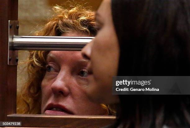 Tonya Couch, mother of "affluenza" teen Ethan Couch, left, attends her extradition hearing with attorney Sonia Perez-Chaisson in Department 30,...