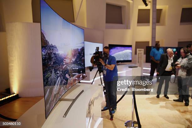 Samsung Electronics Co. Ultra Slim SUHD Quantum dot display television is displayed during an event at the 2016 Consumer Electronics Show in Las...