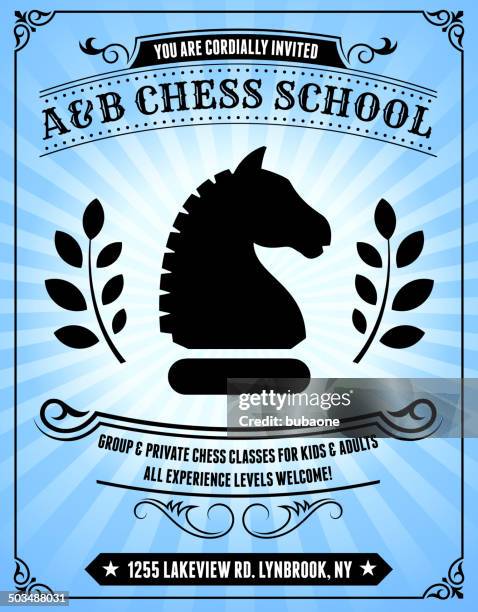 chess school poster on blue background - school tutor stock illustrations