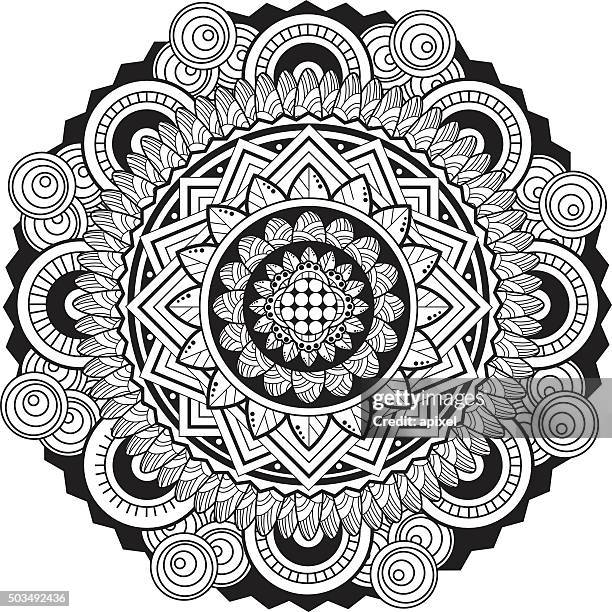 mandala - black and white flower tattoo designs stock illustrations