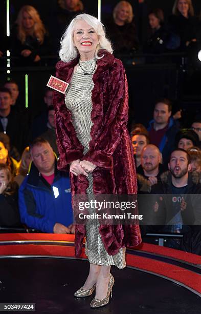 Angie Bowie enters the Celebrity Big Brother House at Elstree Studios on January 5, 2016 in Borehamwood, England.