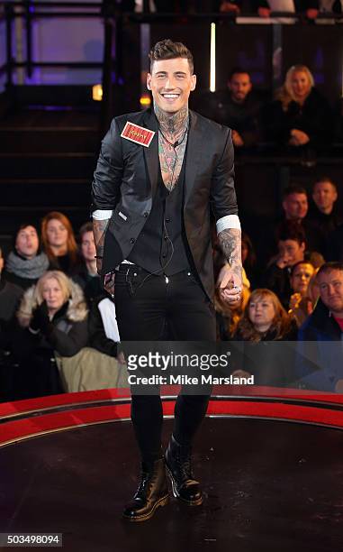 Jeremy McConnell enters the Celebrity Big Brother House at Elstree Studios on January 5, 2016 in Borehamwood, England.