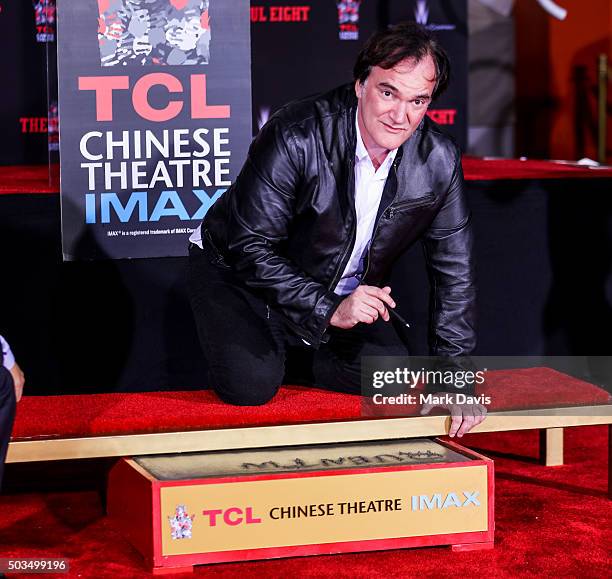 Quentin Tarantino Immortalized With Hand And Footprint Ceremony at TCL Chinese Theatre on January 5, 2016 in Hollywood, California.