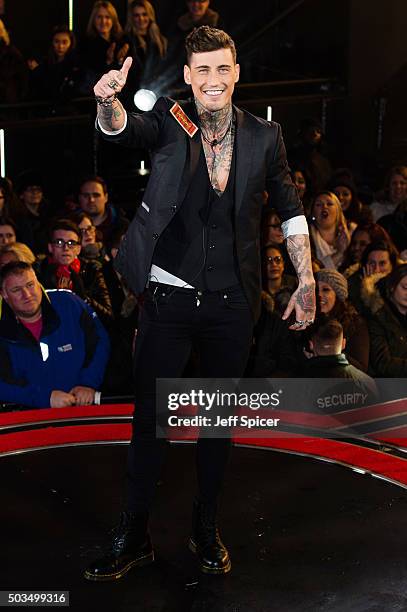Jeremy McConnell enters the Celebrity Big Brother House at Elstree Studios on January 5, 2016 in Borehamwood, England.