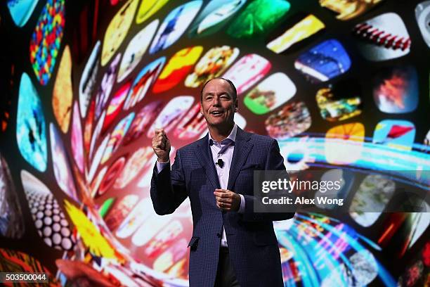 President and COO of Samsung Electronics America Tim Baxter speaks to members of the media during a press event for CES 2016 at the Mandalay Bay...