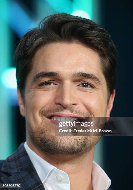 Actor Diogo Morgado speaks onstage during the 'Love Finds You in Valentine' panel as part of the UP portion of This is Cable 2016 TCA Press Tour at...