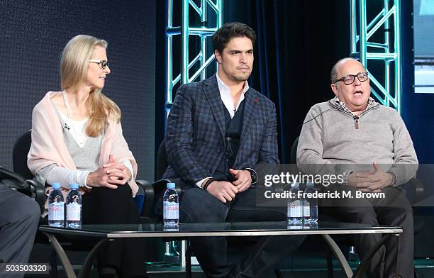 Actors Lindsay Wagner and Diogo Morgado and producer George Shamieh speak onstage during the 'Love Finds You in Valentine' panel as part of the UP...