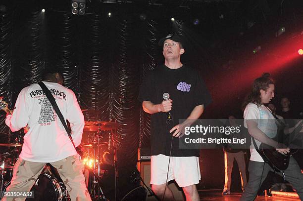 Babydick Franz, Brendan Yates and Brady Eberts of Turnstile performs at KOKO on December 4, 2015 in London, England.