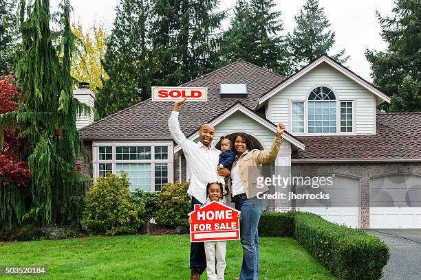 enthusiastic family with home for sale - new husband stock pictures, royalty-free photos & images