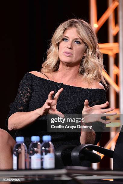 Rachel Hunter attends the Ovation 2016 Winter TCA Tour introducing three series featuring Rachel Hunter, Reza Aslan, Norman Lear And Yannick Bisson...