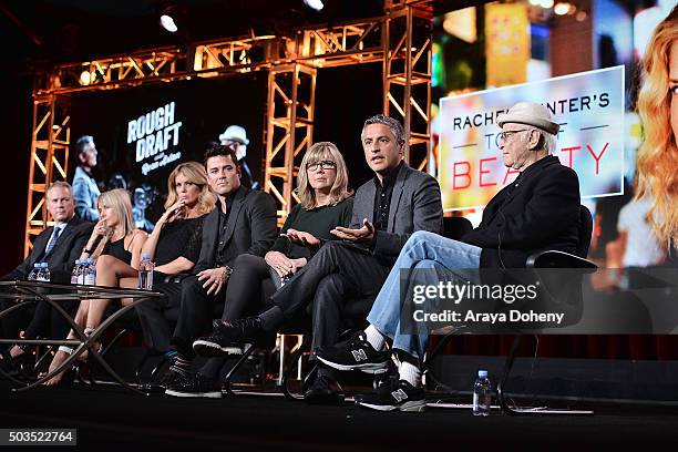 Scott Woodward, Bettina Hollings, Rachel Hunter, Yannick Bisson, Christina Jennings, Reza Aslan and Norman Lear attend the Ovation 2016 Winter TCA...