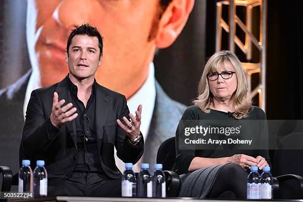 Yannick Bisson and Christina Jennings attend the Ovation 2016 Winter TCA Tour introducing three series featuring Rachel Hunter, Reza Aslan, Norman...