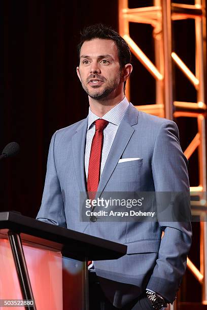 Marc Istook attends the Ovation 2016 Winter TCA Tour introducing three series featuring Rachel Hunter, Reza Aslan, Norman Lear And Yannick Bisson at...