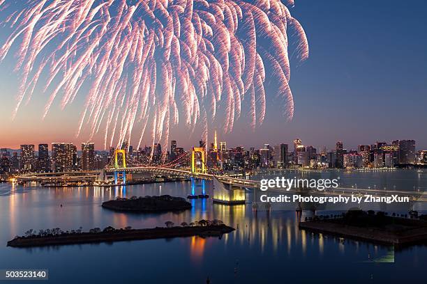 tokyo city night view at odaiba tokyo bay - lunar new year bildbanksfoton och bilder