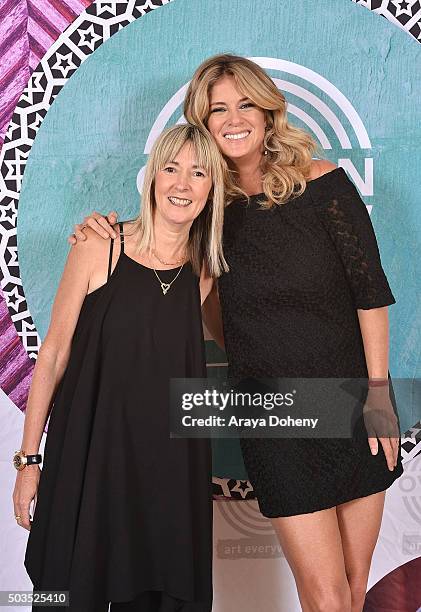 Bettina Hollings and Rachel Hunter attend the Ovation 2016 Winter TCA Tour introducing three series featuring Rachel Hunter, Reza Aslan, Norman Lear...