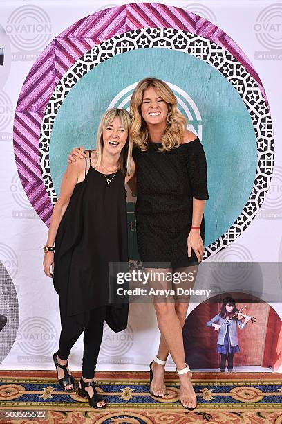 Bettina Hollings and Rachel Hunter attend the Ovation 2016 Winter TCA Tour introducing three series featuring Rachel Hunter, Reza Aslan, Norman Lear...