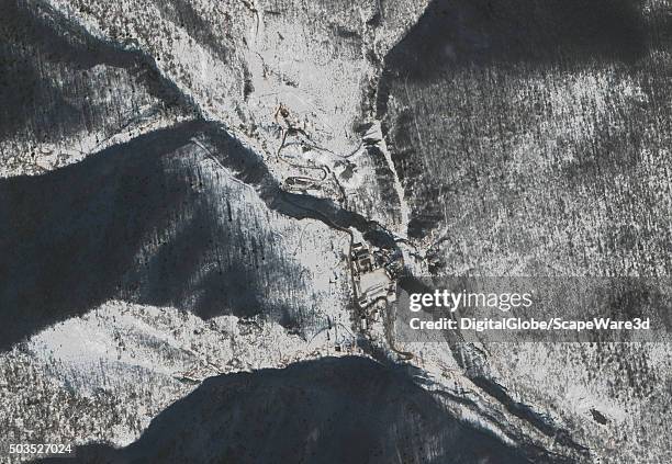 12th, 2015: DigitalGlobe via Getty Images's high-resolution, 30 cm per pixel, WorldView-3 satellite collected this image of Punggye-ri Nuclear. It is...