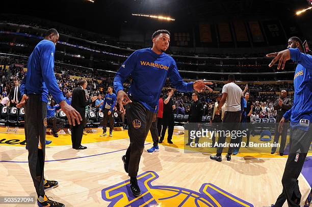 Brandon Rush of the Golden State Warriors is introduced before the game against the Los Angeles Lakers on January 5, 2016 at STAPLES Center in Los...