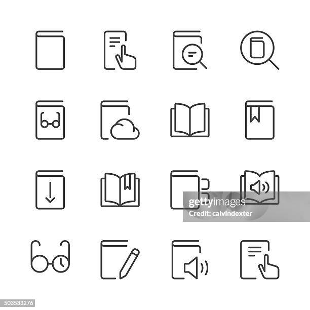 literatur und e-reading icons set 1/schwarz-serie - lesezeichen stock-grafiken, -clipart, -cartoons und -symbole