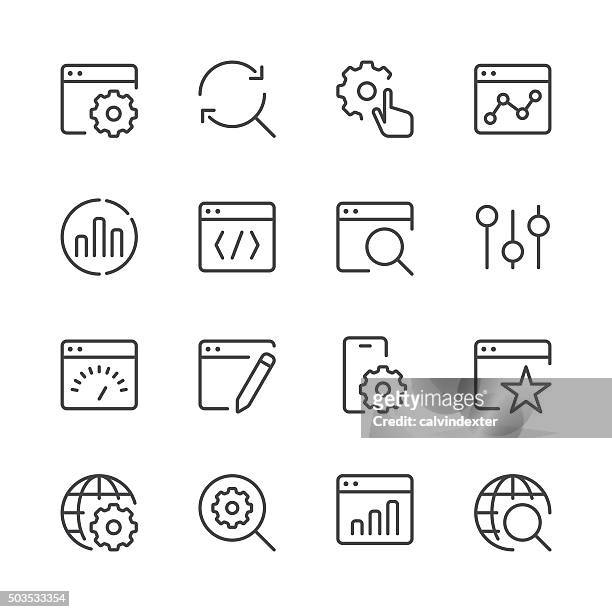 search engine optimization icons set 1 | black line series - searching stock illustrations