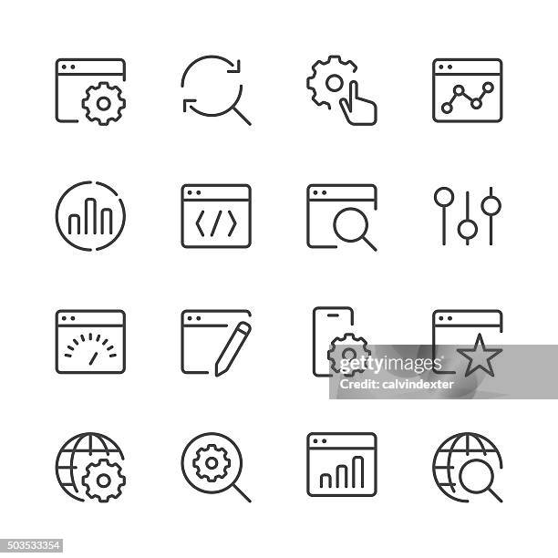 search engine optimization icons set 1 | black line series - 網站設計 幅插畫檔、美工圖案、卡通及圖標