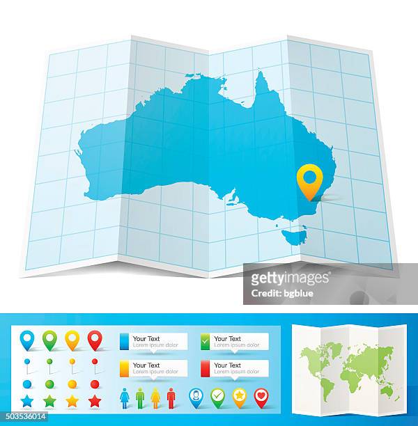 australia map with location pins isolated on white background - 澳洲 幅插畫檔、美工圖案、卡通及圖標