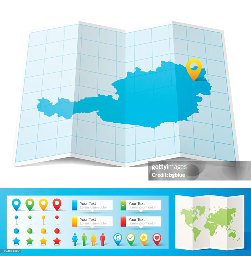 Austria Map with location pins isolated on white Background