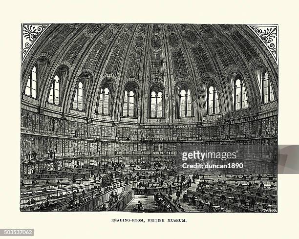 victorian london - british museum reading room - british museum stock illustrations