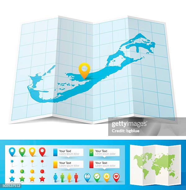 bermuda map with location pins isolated on white background - bermuda stock illustrations