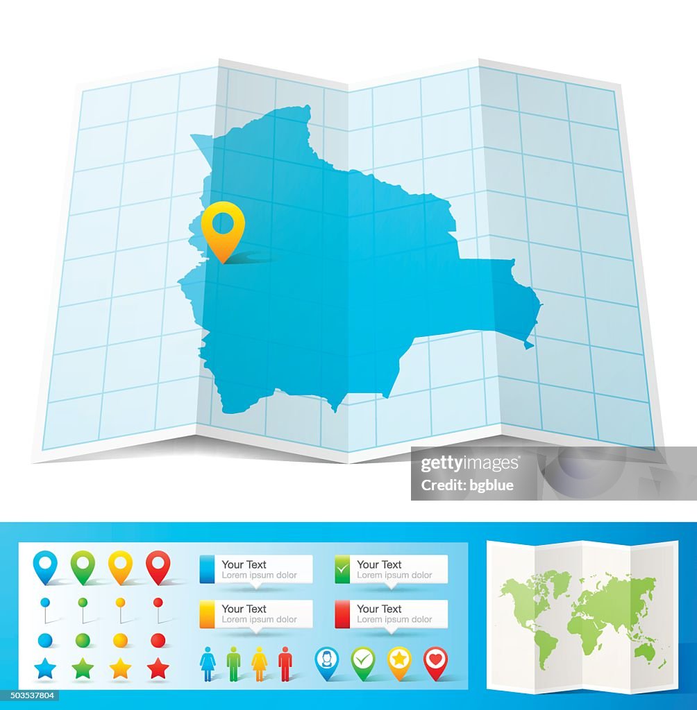 Bolivia Map with location pins isolated on white Background