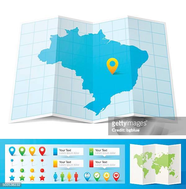 brasilien karte mit lage pins, isoliert auf weißem hintergrund - brasilien stock-grafiken, -clipart, -cartoons und -symbole