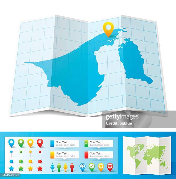 brunei map with location pins isolated on white background - putting label stock illustrations