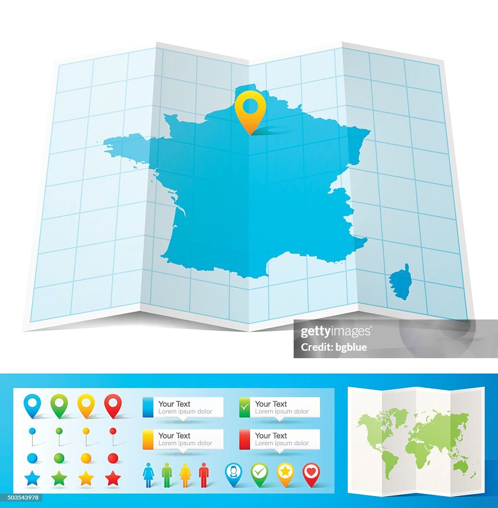 Carte de France avec emplacement pins isolé sur fond blanc