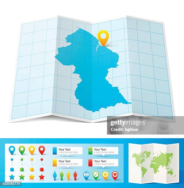 guyana map with location pins isolated on white background - georgetown stock illustrations