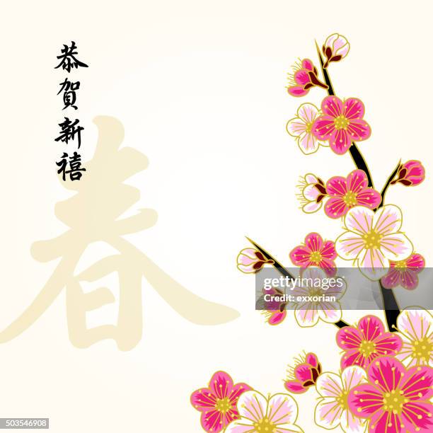 illustrazioni stock, clip art, cartoni animati e icone di tendenza di capodanno cinese fiori di pesco - fiore di pesco
