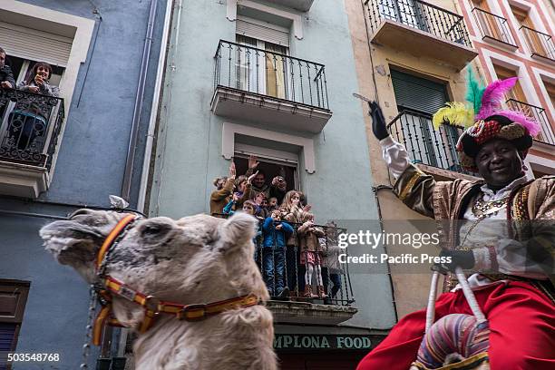 People enjoy wathing the Cabalgata Los Reyes Magos the day before Epiphany, in Pamplona.