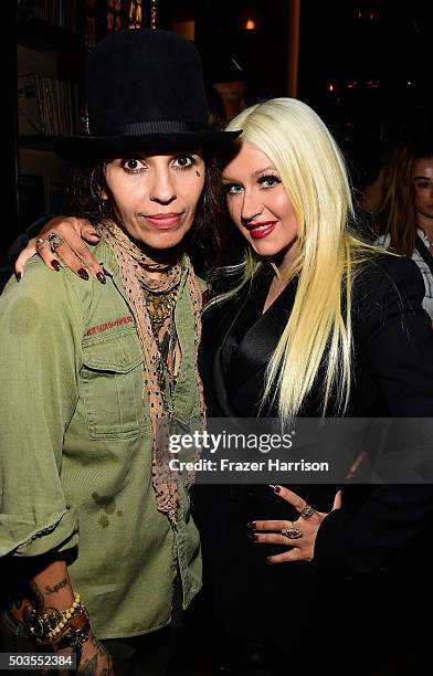 Singers Linda Perry and Christina Aguilera attend the Linda Perry Celebration For The Song "Hands Of Love" From The Film "Freeheld" on January 5,...