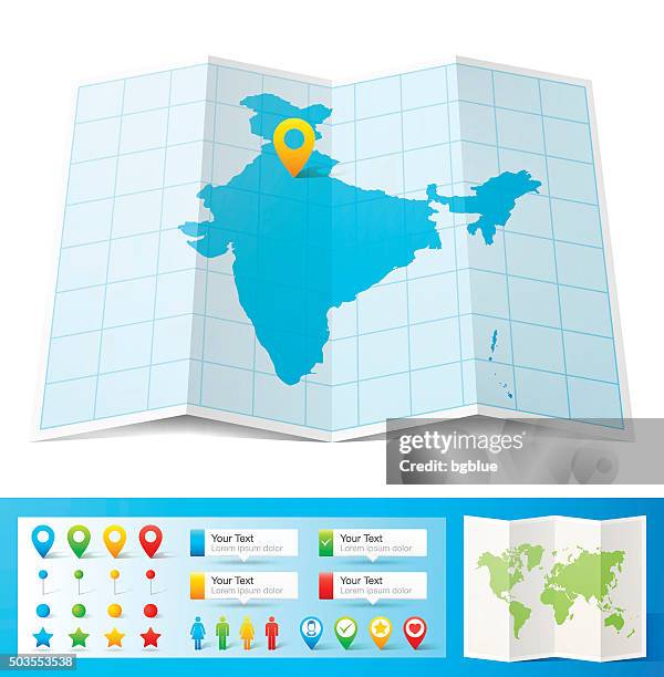 ilustrações de stock, clip art, desenhos animados e ícones de índia mapa com pinos de localização, isolado no fundo branco - nova deli