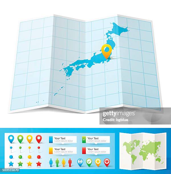 japan map with location pins isolated on white background - sea of japan or east sea stock illustrations