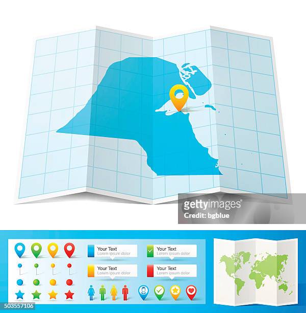stockillustraties, clipart, cartoons en iconen met kuwait map with location pins isolated on white background - kuwait