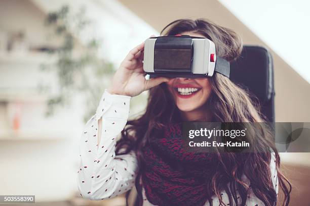 having fun in virtual reality - flying goggles stockfoto's en -beelden