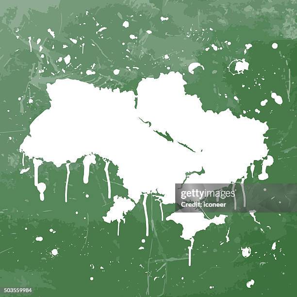 ukraine map graffiti green splats on green wall - polished concrete stock illustrations