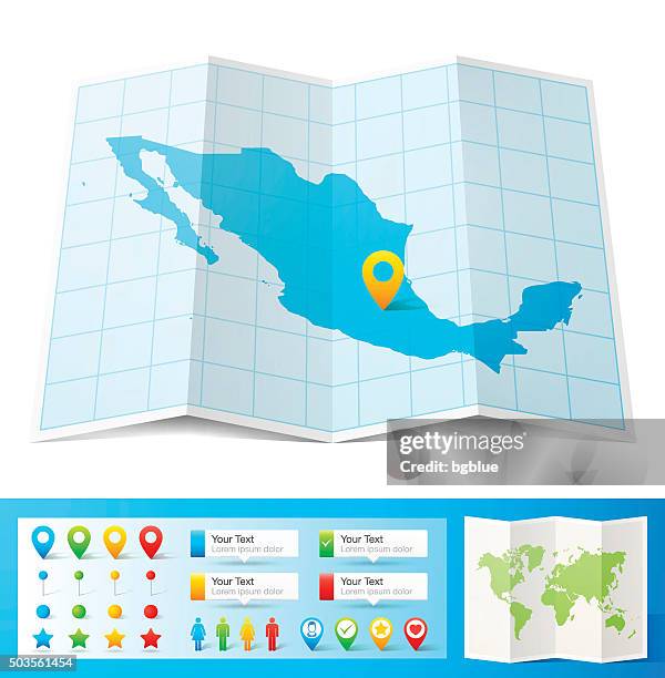 ilustraciones, imágenes clip art, dibujos animados e iconos de stock de mapa de méxico con pasadores de ubicación aislado sobre fondo blanco - mexico map