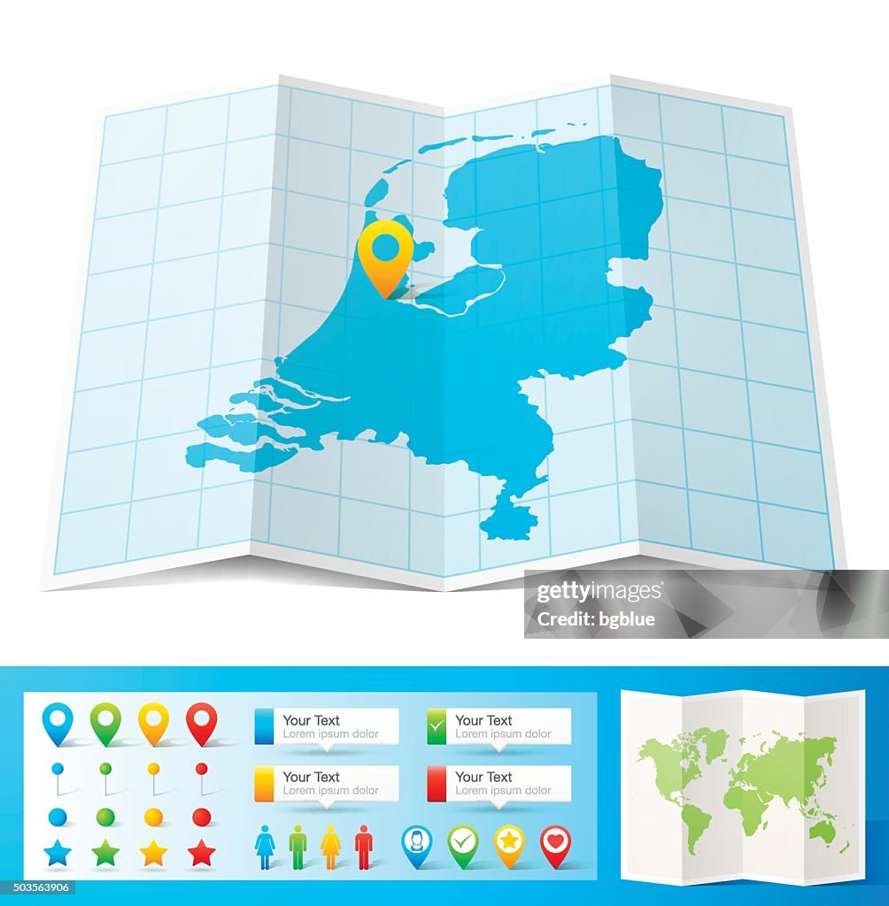 Niederlande Karte mit Lage pins, isoliert auf weißem Hintergrund