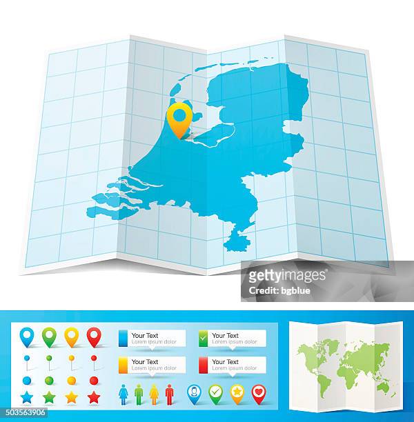 netherlands map with location pins isolated on white background - 荷蘭北部 幅插畫檔、美工圖案、卡通及圖標