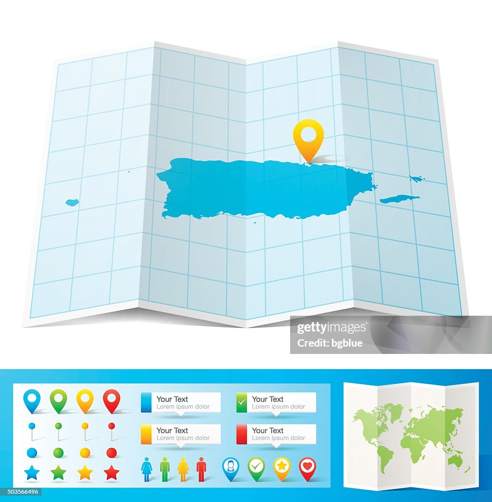 Puerto Rico Map with location pins isolated on white Background
