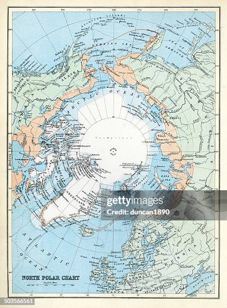 karte der north polar region - nordhalbkugel stock-grafiken, -clipart, -cartoons und -symbole