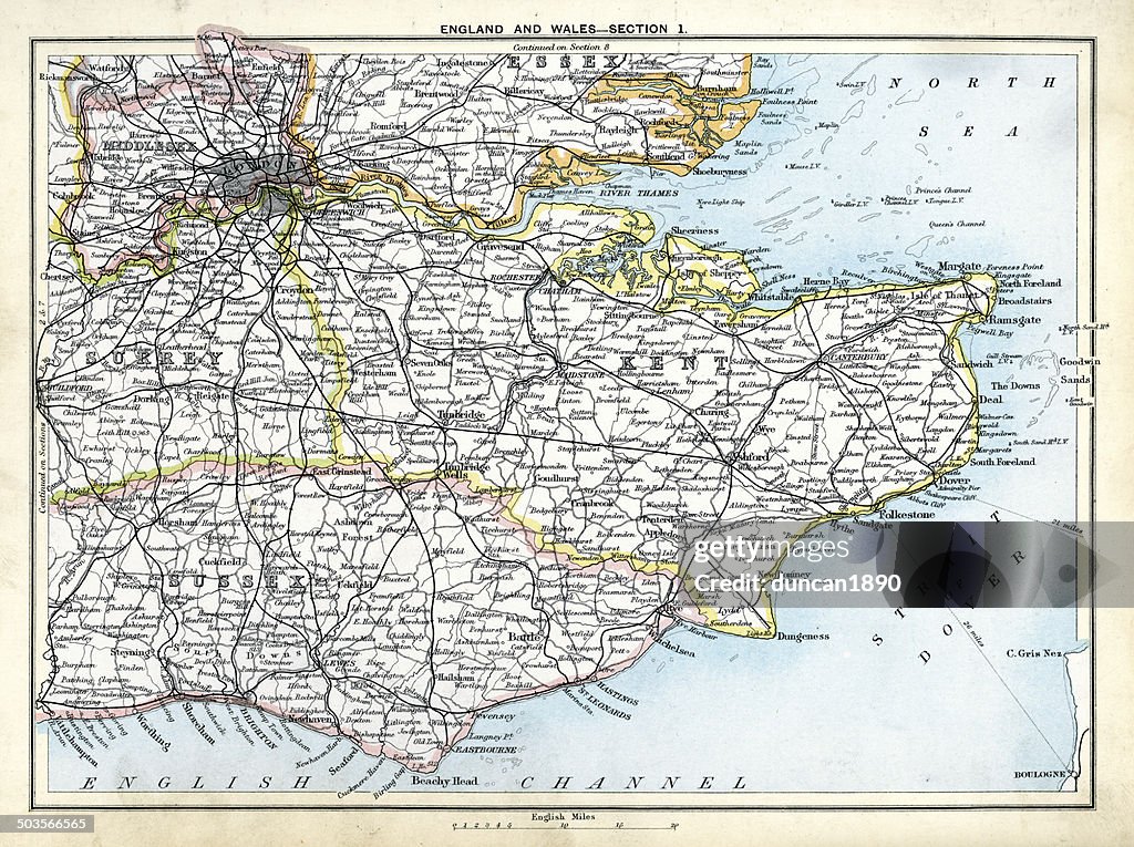 Antique map of South East England