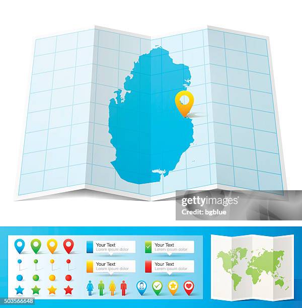 qatar map with location pins isolated on white background - doha stock illustrations